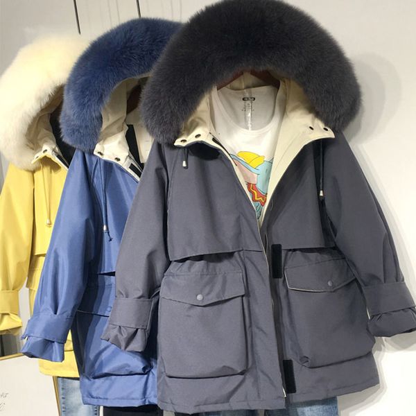 2021 new natural fox fur collar 90% white duck down coat casual female pocket loose fit short thickness warm snow outwear parkas, Black
2021 new natural fox fur collar 90% white duck down coat casual female pocket loose fit short thickness warm snow outwear parkas, Black
