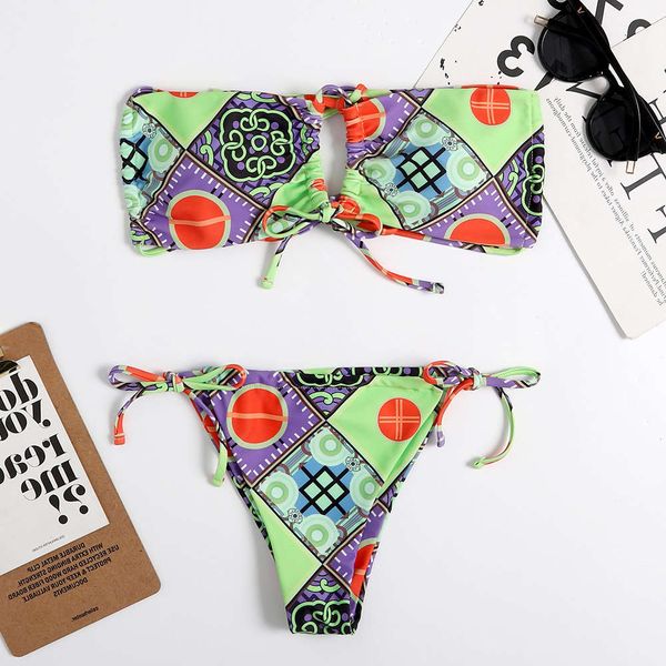 bra lace up women's split triangle bikini swimsuit printed double sided swimsuit, White;black
bra lace up women's split triangle bikini swimsuit printed double sided swimsuit, White;black