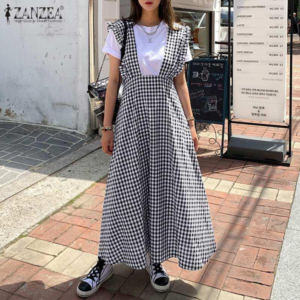 women overalls dress stylish plaid checked summer sundress zanzea vintage ruffles a-line party vestidos high waist long dresses, Black;gray
women overalls dress stylish plaid checked summer sundress zanzea vintage ruffles a-line party vestidos high waist long dresses, Black;gray