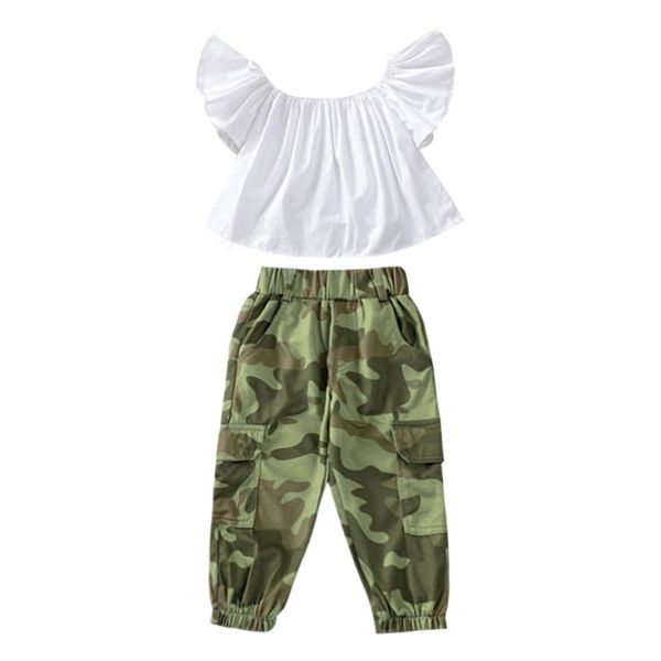 clothing sets focusnorm 1-6y summer fashion kids girls clothes 2pcs off shoulder ruffles short sleeve t shirts camouflage pants, White
clothing sets focusnorm 1-6y summer fashion kids girls clothes 2pcs off shoulder ruffles short sleeve t shirts camouflage pants, White