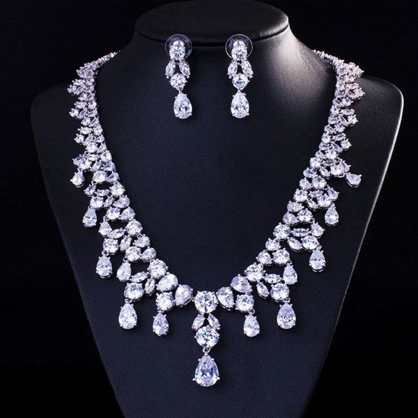 earrings & necklace elegant women big water droplets cubic zircon pendant color can be selected wedding sets jewelry accessories for brides, Silver
earrings & necklace elegant women big water droplets cubic zircon pendant color can be selected wedding sets jewelry accessories for brides, Silver