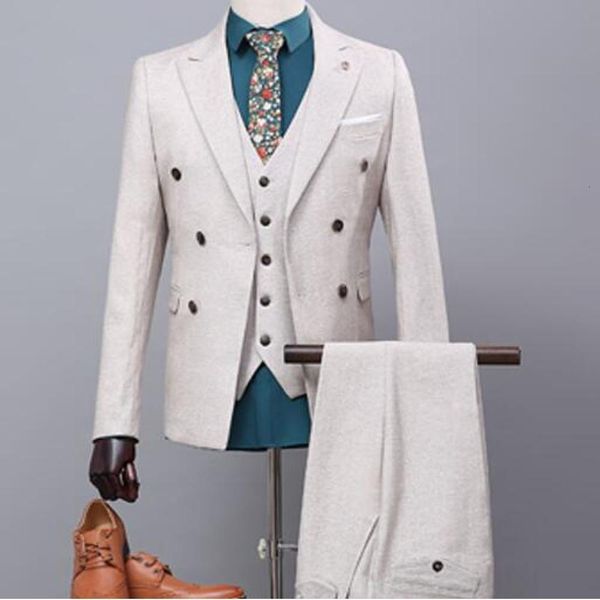 color double breasted pieces for men business professional suit slim groom wedding set autumn y40k, White;black
color double breasted pieces for men business professional suit slim groom wedding set autumn y40k, White;black
