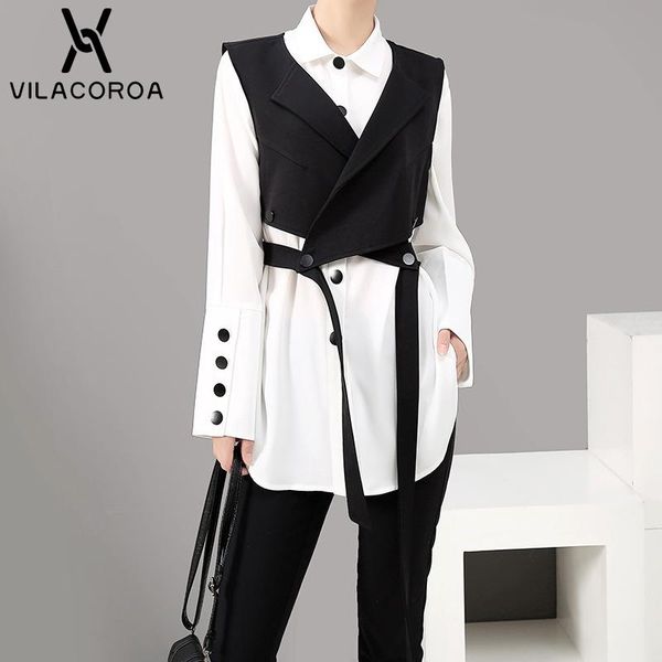 women's blouses & shirts cotton loose turn-down collar blouse high-street casual single-breasted short-vest stitching female clothing, White
women's blouses & shirts cotton loose turn-down collar blouse high-street casual single-breasted short-vest stitching female clothing, White