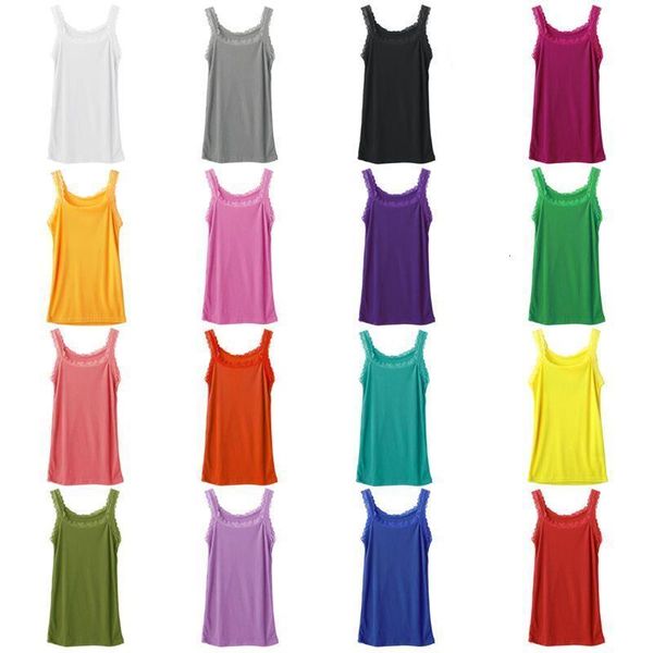 women summer sleeveless tank bright solid color basic camisole floral lace trim ribbed knit casual underwear slim vest, White
women summer sleeveless tank bright solid color basic camisole floral lace trim ribbed knit casual underwear slim vest, White