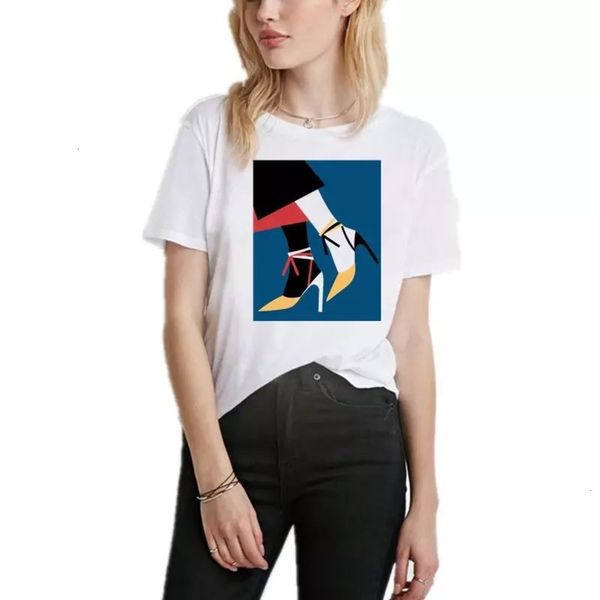net red street fashion high heels printed casual simple versatile comfortable foreign style loose women's t-shirt summer, White
net red street fashion high heels printed casual simple versatile comfortable foreign style loose women's t-shirt summer, White