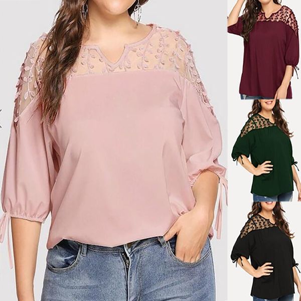 women's t-shirt women lace patchwork hollow out half sleeve crew neck button mesh design spring fashion vintage t shirts, White
women's t-shirt women lace patchwork hollow out half sleeve crew neck button mesh design spring fashion vintage t shirts, White