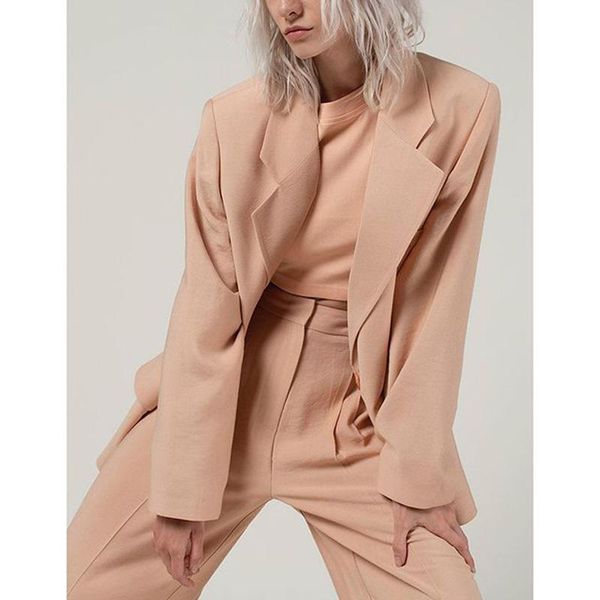 women's two piece pants agong office lady suits women fashion single button notched collar pockets suit elegant loose female ladies, White
women's two piece pants agong office lady suits women fashion single button notched collar pockets suit elegant loose female ladies, White