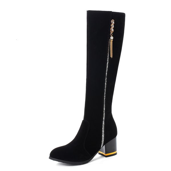 cow suede tpr single heel thick knee-length pearl toe round foot fall and winter warm boots qi36, Black
cow suede tpr single heel thick knee-length pearl toe round foot fall and winter warm boots qi36, Black
