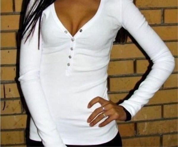 casual women basic tee long sleeve v neck buttons t-shirt slim solid underwear v neck pullovers autumn spring clothes, White
casual women basic tee long sleeve v neck buttons t-shirt slim solid underwear v neck pullovers autumn spring clothes, White