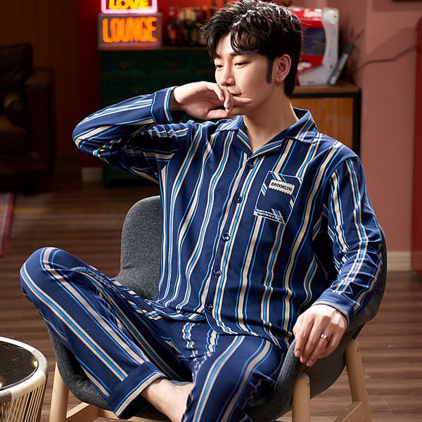 new men's pajama set 2021 spring male simple sleepwear set long sleeve cotton for men pant leisure home wear cloth, Black;brown
new men's pajama set 2021 spring male simple sleepwear set long sleeve cotton for men pant leisure home wear cloth, Black;brown