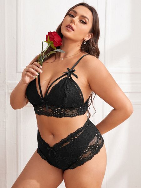 plus floral lace harness lingerie set s8jv#, Black;white
plus floral lace harness lingerie set s8jv#, Black;white