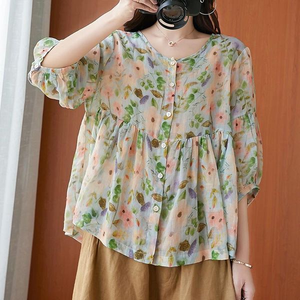 women's blouses & shirts women summer cotton linen casual arrival 2021 vintage style o-neck floral print loose comfortable female b274, White
women's blouses & shirts women summer cotton linen casual arrival 2021 vintage style o-neck floral print loose comfortable female b274, White