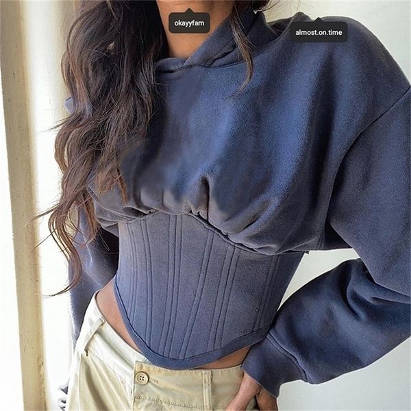 women crop corset hoodie autumn spring hooded sweatshirt stretch tracksuit high street excellent quality 201126, Black
women crop corset hoodie autumn spring hooded sweatshirt stretch tracksuit high street excellent quality 201126, Black