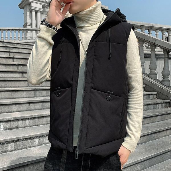 men vest jacket winter sleeveless jacket men down vest male work waistcoat fashion men's warm thick hooded coats cotton-padded, Black;white 
men vest jacket winter sleeveless jacket men down vest male work waistcoat fashion men's warm thick hooded coats cotton-padded, Black;white