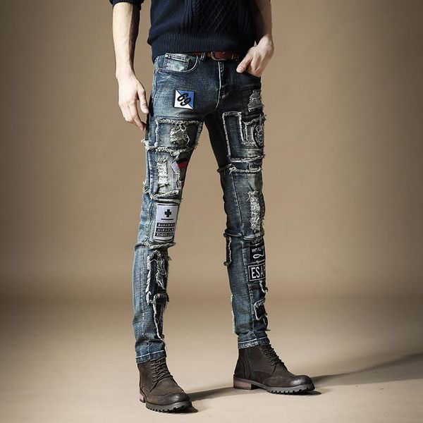 men's jeans ripped for men american streetwear fashion jean spliced designer hip hop punk pant slim biker homme, Blue
men's jeans ripped for men american streetwear fashion jean spliced designer hip hop punk pant slim biker homme, Blue