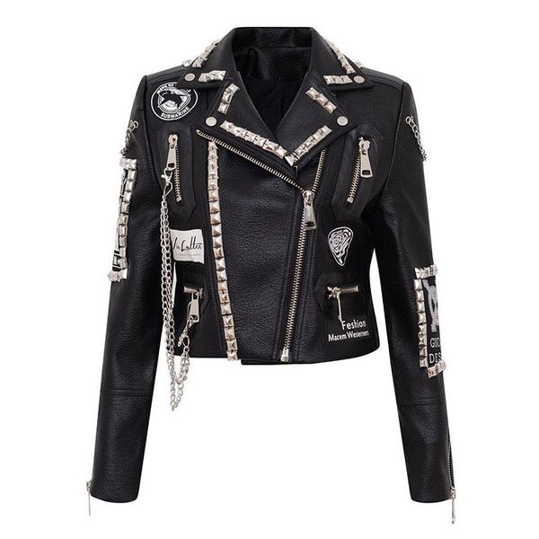 women's jackets autumn punk style rivet slim leather jacket women spring chains and matel ring black coat, Black;brown
women's jackets autumn punk style rivet slim leather jacket women spring chains and matel ring black coat, Black;brown