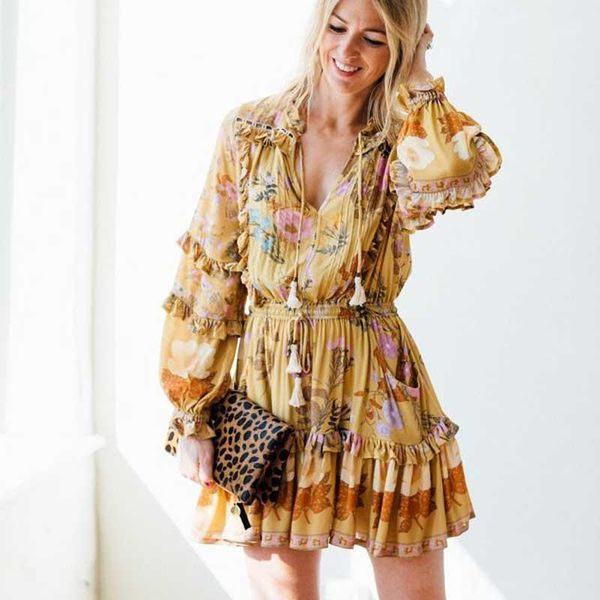 casual dresses super chic yellow wild bloom long sleeve boho dress buttons ruffle summer 2021 mini women rayon, Black;gray
casual dresses super chic yellow wild bloom long sleeve boho dress buttons ruffle summer 2021 mini women rayon, Black;gray