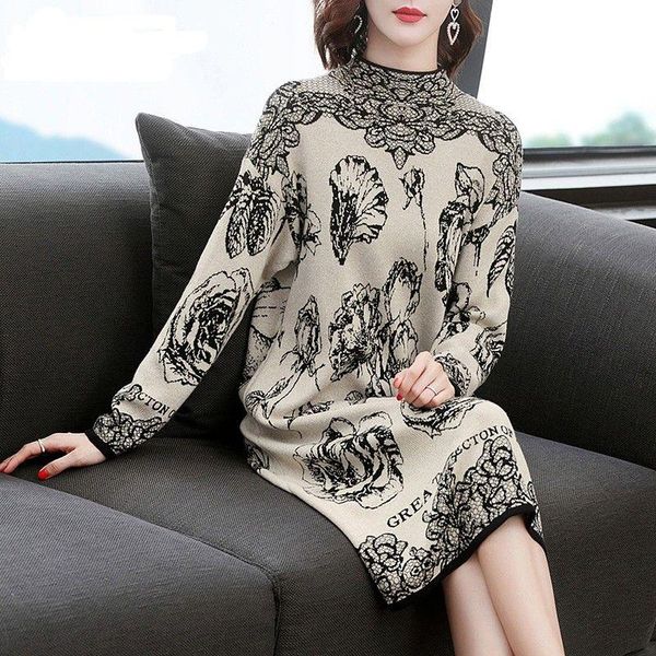 casual dresses women winter floral weater dress turtleneck long sleeve elegant knitted vintage autumn lady loose a-line, Black;gray
casual dresses women winter floral weater dress turtleneck long sleeve elegant knitted vintage autumn lady loose a-line, Black;gray