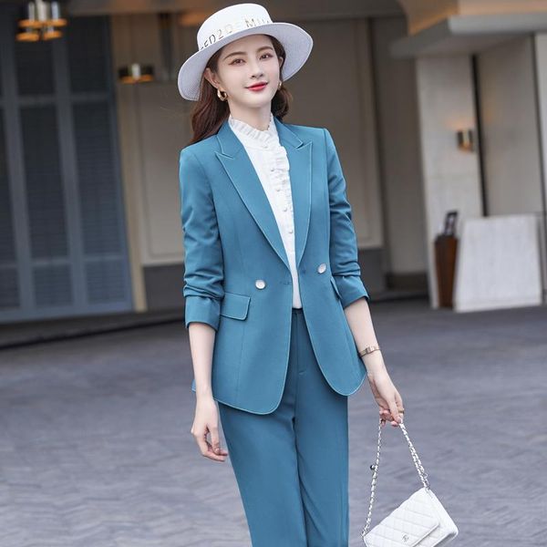women's two piece pants fabric autumn winter elegant blue formal women business suits professional blazers ol styles trousers s, White
women's two piece pants fabric autumn winter elegant blue formal women business suits professional blazers ol styles trousers s, White