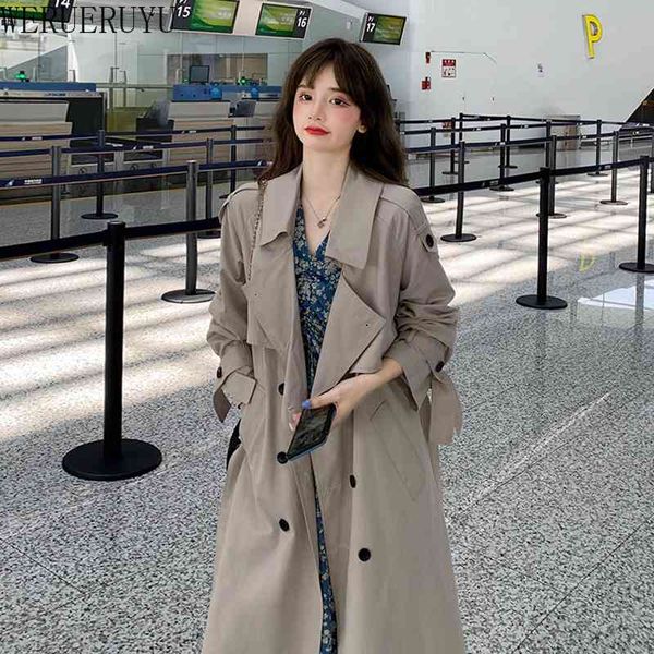 werueruyu women trench coat slim windbreaker double breasted long trench coat overcoat outwear solid color oversize coats 210608, Tan;black
werueruyu women trench coat slim windbreaker double breasted long trench coat overcoat outwear solid color oversize coats 210608, Tan;black