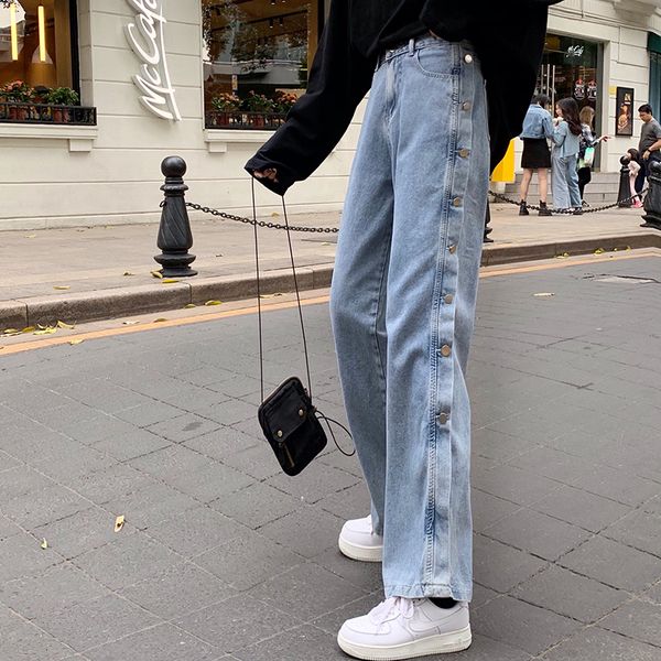 2021 new sml autumn korean style women side button loose denim woman high waist wide leg jeans for womens (f9007 rbob, Blue
2021 new sml autumn korean style women side button loose denim woman high waist wide leg jeans for womens (f9007 rbob, Blue