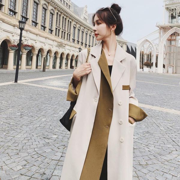 women's trench coats korean suit collar contrast color windbreaker women splice loose elegant casual long coat fashion spring autumn ov, Tan;black
women's trench coats korean suit collar contrast color windbreaker women splice loose elegant casual long coat fashion spring autumn ov, Tan;black