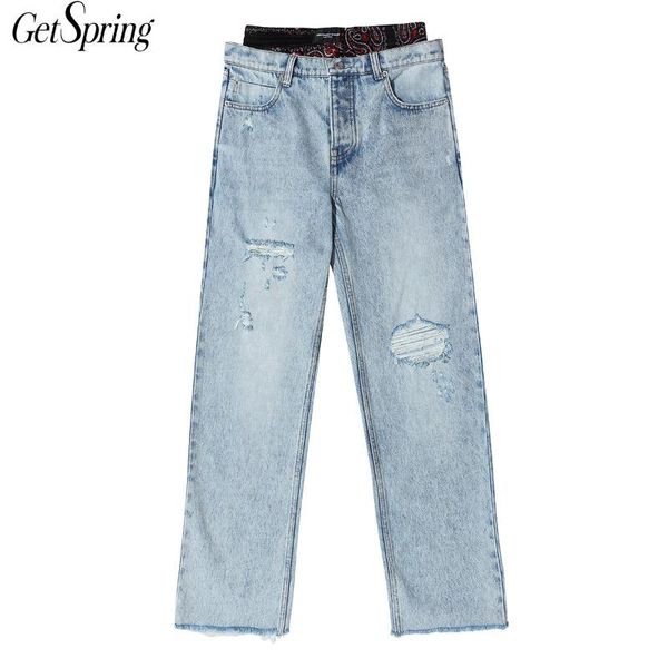 women's jeans getspring women patchwork color matching fake two womens denim hole casual long straight pants 2021, Blue
women's jeans getspring women patchwork color matching fake two womens denim hole casual long straight pants 2021, Blue