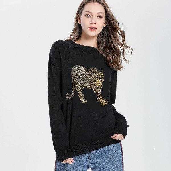 women's sweaters brand design women winter leopard print embroidery sequin o-neck sweater black fashion vintage pullover runway clothes, White;black
women's sweaters brand design women winter leopard print embroidery sequin o-neck sweater black fashion vintage pullover runway clothes, White;black