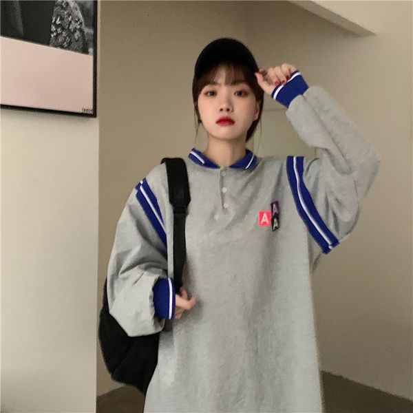 2021 new autumn college style loose polo collar stitching female student drop shoulder sleeve simple sweatshirt 7m7m, Black
2021 new autumn college style loose polo collar stitching female student drop shoulder sleeve simple sweatshirt 7m7m, Black