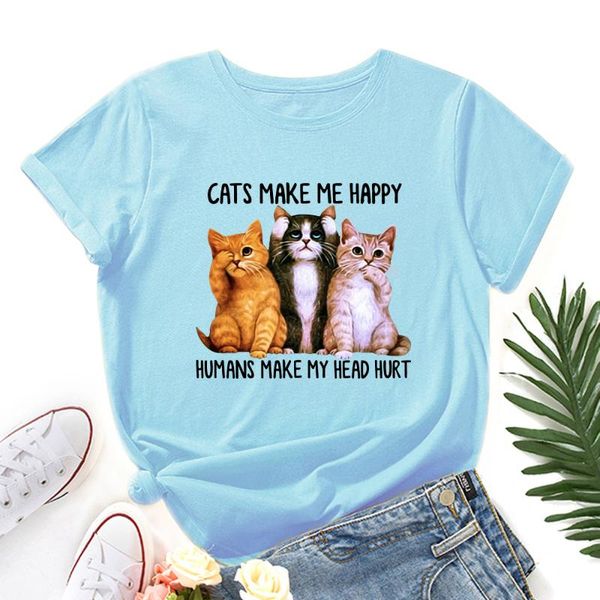 women's t-shirt cats make me happy humans my head hurt printed women t-shirts cotton short sleeve graphic tees female shirt summer, White
women's t-shirt cats make me happy humans my head hurt printed women t-shirts cotton short sleeve graphic tees female shirt summer, White