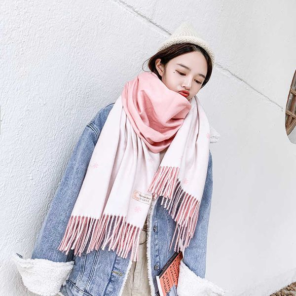 snowflake double-sided scarf korean female student versatile autumn and winter warm thickened cashmere shawl bib dual purpose, Blue;gray
snowflake double-sided scarf korean female student versatile autumn and winter warm thickened cashmere shawl bib dual purpose, Blue;gray