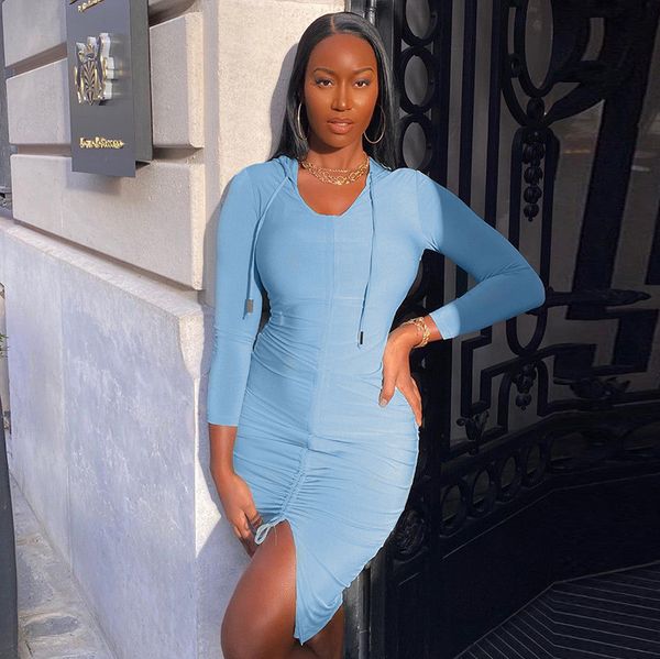 2021 fashion casual hooded drawstring dress women spring bodycon bandage midi ruched dresses female black robes vestidos, Black;gray
2021 fashion casual hooded drawstring dress women spring bodycon bandage midi ruched dresses female black robes vestidos, Black;gray