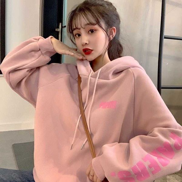 women's autumn 2021 new coat loose plush hoodie women's loose print pocket coat medium length, Black
women's autumn 2021 new coat loose plush hoodie women's loose print pocket coat medium length, Black