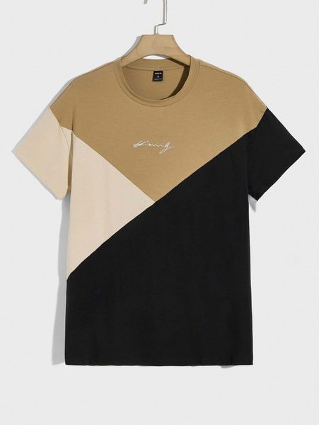 men letter embroidery cut and sew tee e2gx#, White;black 
men letter embroidery cut and sew tee e2gx#, White;black