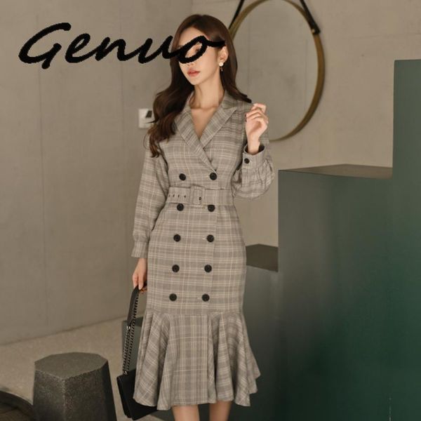 casual dresses autumn winter office ladies ruffles plaid long women dress v-neck double breasted sashes elegant female vestidos, Black;gray
casual dresses autumn winter office ladies ruffles plaid long women dress v-neck double breasted sashes elegant female vestidos, Black;gray