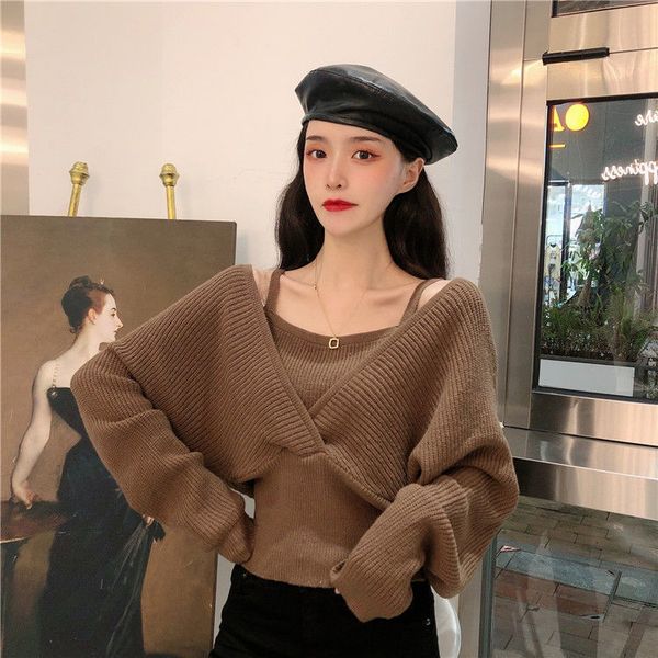 women's sweaters cross-dressing shirt with women's v-collar, knitted shirt, autumn and winter, vqba, White;black
women's sweaters cross-dressing shirt with women's v-collar, knitted shirt, autumn and winter, vqba, White;black