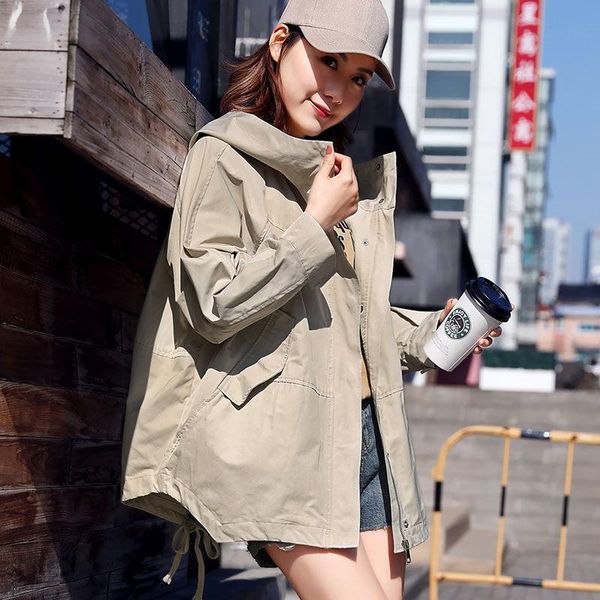 women's trench coats hooded windbreaker short tooling korean style jacket 2021 spring long loose slim coat autumn mujer chaqueta k903, Tan;black
women's trench coats hooded windbreaker short tooling korean style jacket 2021 spring long loose slim coat autumn mujer chaqueta k903, Tan;black