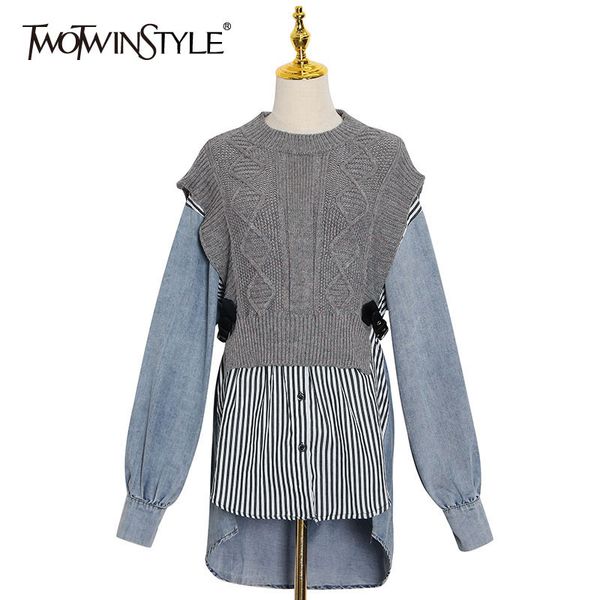 twotwinstyle korean patchwork striped blouse for women o neck long sleeve casual knitted shirt female fall fashion new tide 210225, White
twotwinstyle korean patchwork striped blouse for women o neck long sleeve casual knitted shirt female fall fashion new tide 210225, White