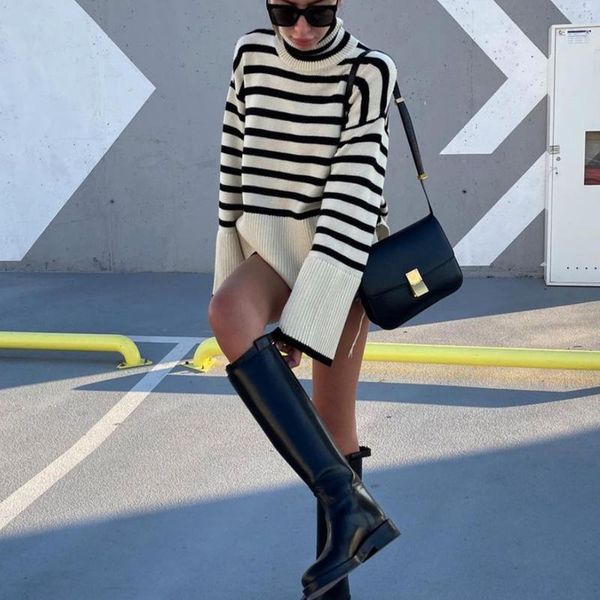 women's sweaters winter knitted striped woman sweater long sleeve turtleneck wool cotton female pullover casual vintage ladies, White;black
women's sweaters winter knitted striped woman sweater long sleeve turtleneck wool cotton female pullover casual vintage ladies, White;black