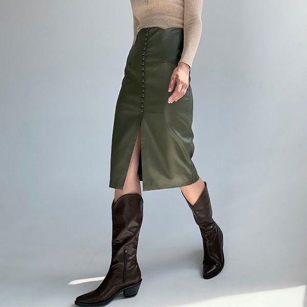 simplee blackish green autumn winter women skirt elegant office pu leather skirt high street fashion female pencil skirts 210309, Black
simplee blackish green autumn winter women skirt elegant office pu leather skirt high street fashion female pencil skirts 210309, Black