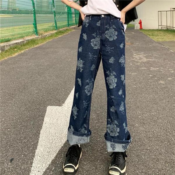 women's jeans fashion retro rose print micro-flared pants female y2k high waist casual trousers mujer spring korean streetwear women, Blue
women's jeans fashion retro rose print micro-flared pants female y2k high waist casual trousers mujer spring korean streetwear women, Blue