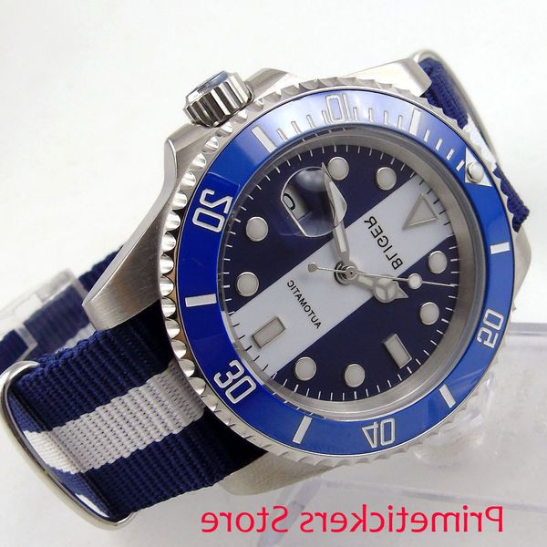 white dial sapphire glass 40mm bliger blue ceramic bezel luminous automatic movement men's watch, Slivery;brown
white dial sapphire glass 40mm bliger blue ceramic bezel luminous automatic movement men's watch, Slivery;brown