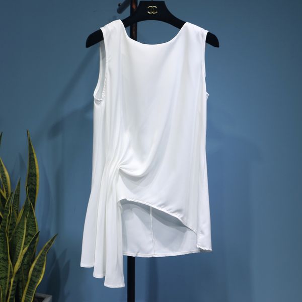 korean style solid colour doll sleeveless straight chiffon shirt irregular pleated blusas loose casual blouse for women, White
korean style solid colour doll sleeveless straight chiffon shirt irregular pleated blusas loose casual blouse for women, White