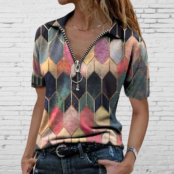2021 new women v-neck zipper blouse shirts summer fashion vintage colorful diamond print female casual short sleeve streetwear vep, White
2021 new women v-neck zipper blouse shirts summer fashion vintage colorful diamond print female casual short sleeve streetwear vep, White