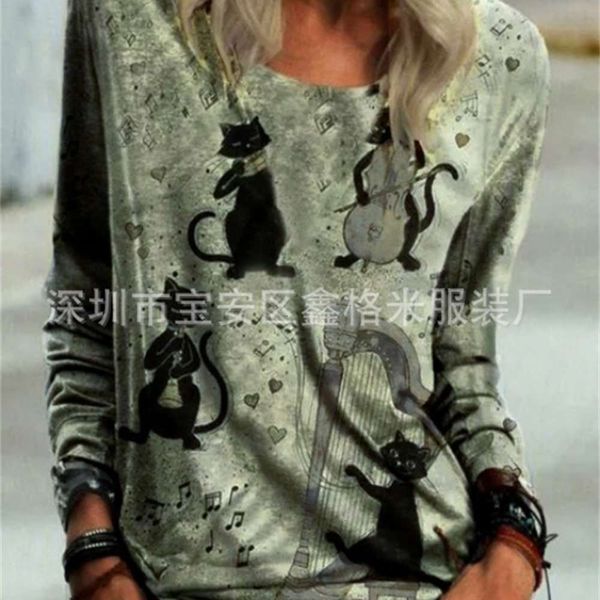 2021 spring new large women's long sleeve loose print t-shirt, White
