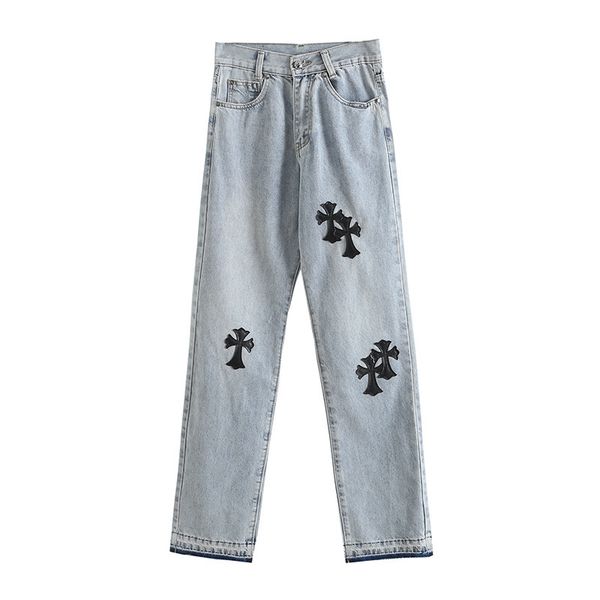 crosin 1038 high street style cross pu embroidery jeans loose flared pants, White;black
crosin 1038 high street style cross pu embroidery jeans loose flared pants, White;black
