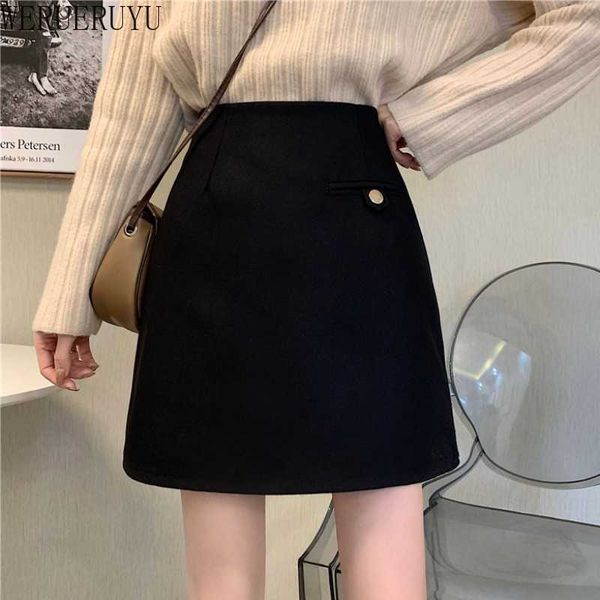 werueruyu korean-style woolen skirt women's skirt autumn and winter high waist black skirt 210608
werueruyu korean-style woolen skirt women's skirt autumn and winter high waist black skirt 210608