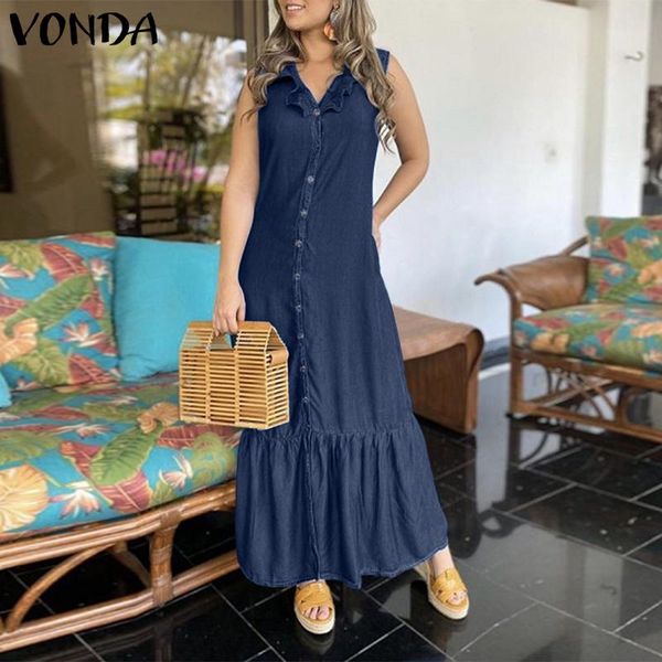 casual dresses women summer sundress 2021 vonda party ruffled long collar button down denim shirt dress vestidos robe, Black;gray
casual dresses women summer sundress 2021 vonda party ruffled long collar button down denim shirt dress vestidos robe, Black;gray