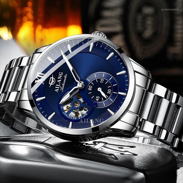 hollow automatic mechanical watch steel band luminous waterproof men's luxury silver case blue surface sports wristwatches, Slivery;brown
hollow automatic mechanical watch steel band luminous waterproof men's luxury silver case blue surface sports wristwatches, Slivery;brown