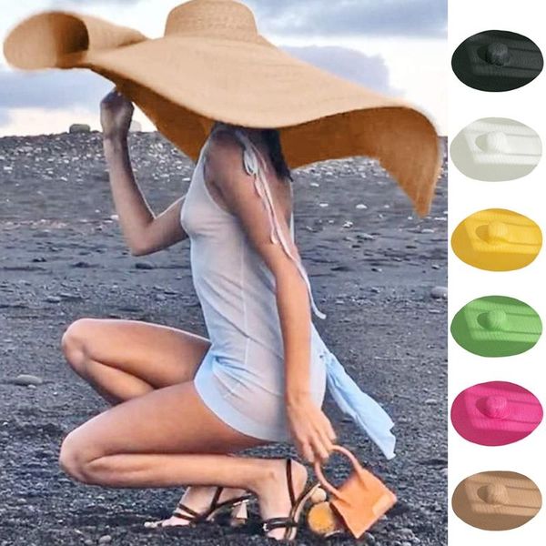 wide brim hats women summer oversized sun hat female uv protection foldable sunscreen elegant vintage floppy large straw beach cap, Blue;gray 
wide brim hats women summer oversized sun hat female uv protection foldable sunscreen elegant vintage floppy large straw beach cap, Blue;gray